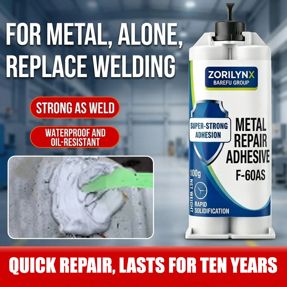 100g F-60AS Metal Repair Adhesive Kit High-Strength Casting Glue with Scraper Sandpaper for Iron Steel Crack Leak  ZORILYNX