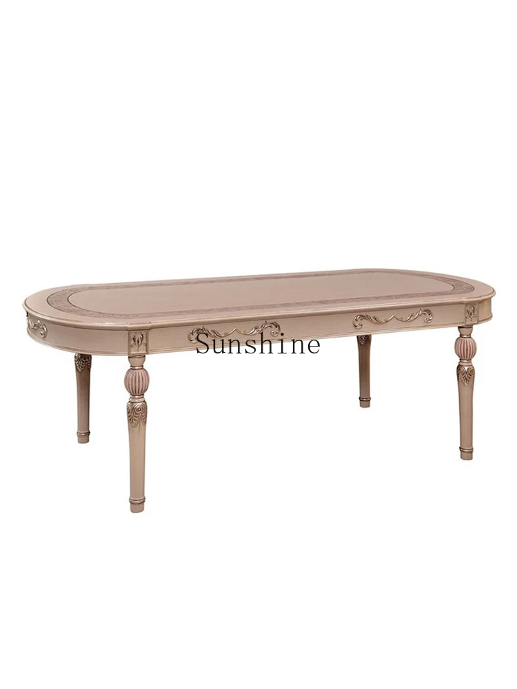 

Home solid wood carving living room dining table oval table and chair combination