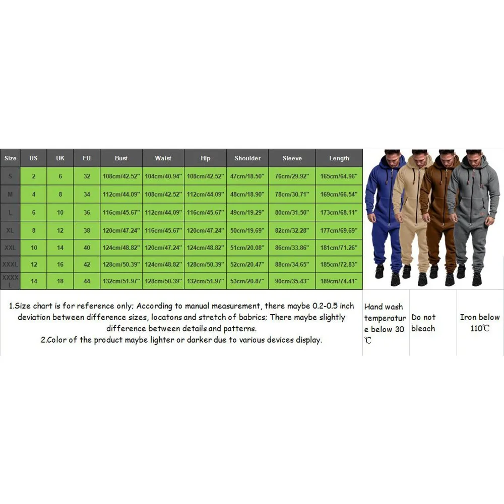남성 후드 플리스 점프수트 단색 매칭 캐주얼 남성 수트 점프수트