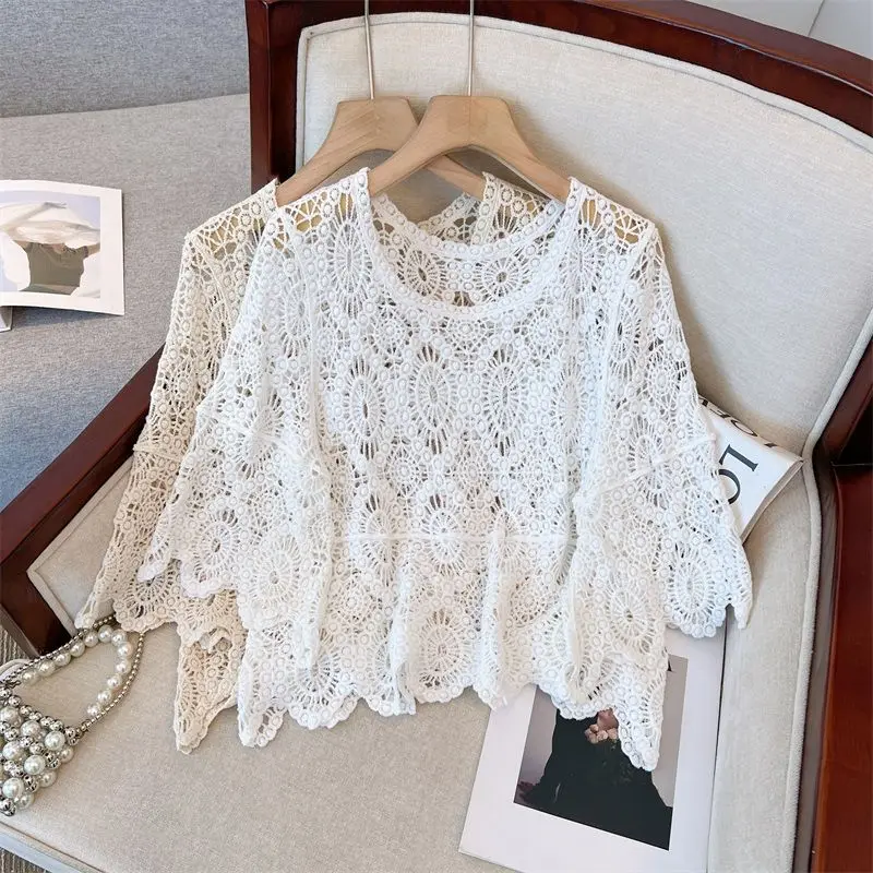 

Women Slip Skirt Over Pullover Sleeveless Top Crochet Cut-out Knit Fashion Hollow Out Sweater Round Neck Vest Outside Top Z114