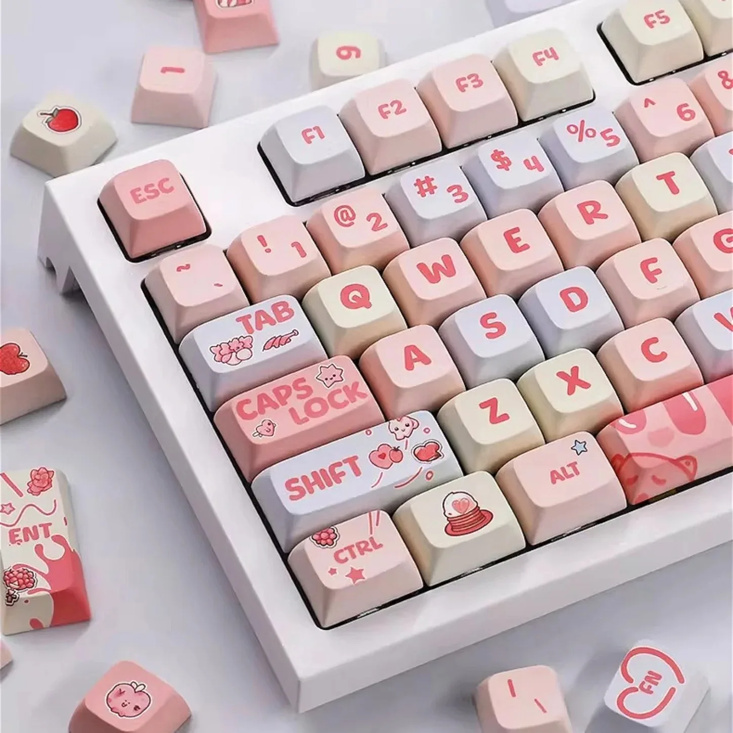 

Cream Strawberry Caramel Light Green XDA Keychain Kit PBT 133 Key Cute Style Keycap 61/75/87/104/108 Mechanical Keyboard