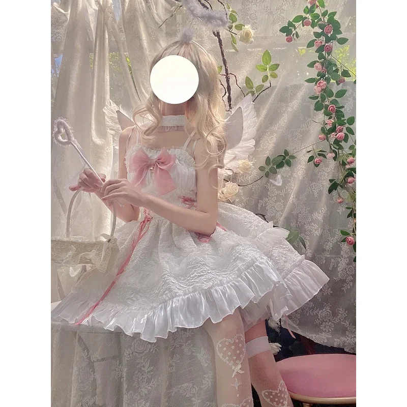 DY20 마녀 소녀 마법 변환 드레스 화이트 엔젤 악마 블랙 레이스 업 보우 Unifrom 로리타 악마 천사 코스프레 할로윈 Costu