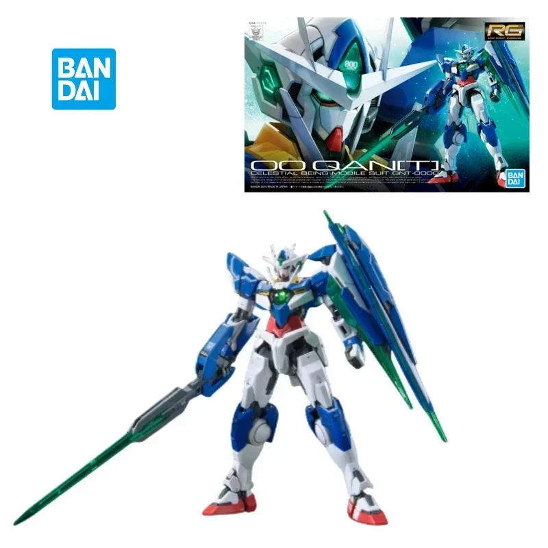 Em estoque original bandai anime gundam rg 1/144 00qan [t] anime figura de ação montagem modelo coleção ornamentos crianças brinquedos presentes