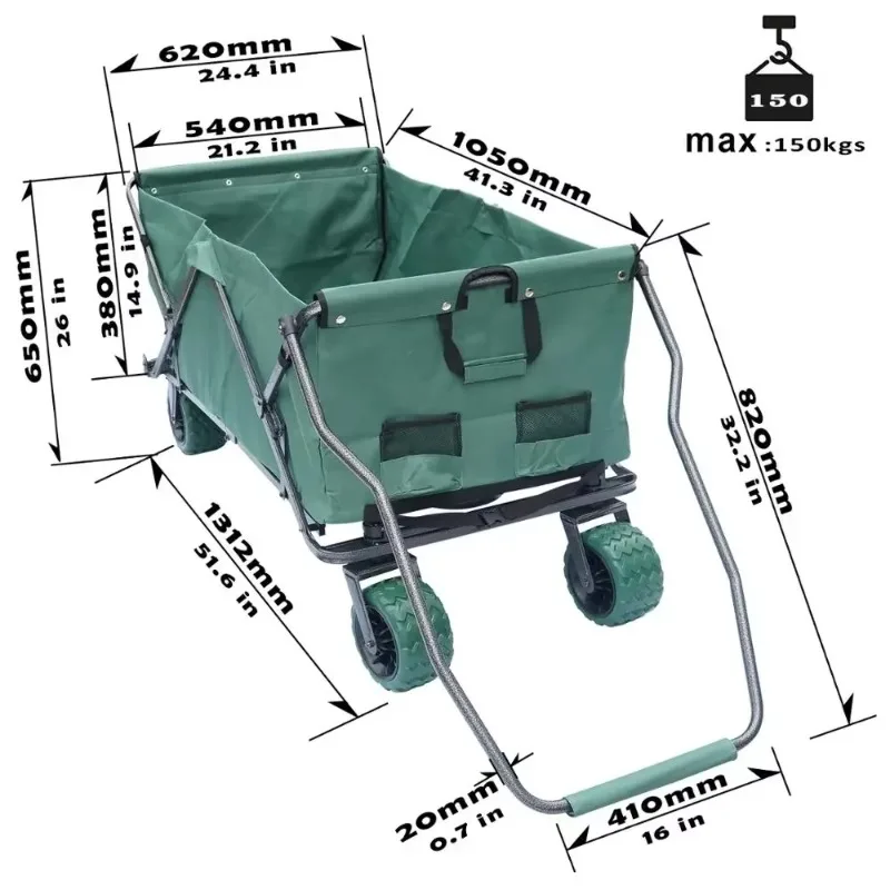 New Large Capacity Picnic Trolley Folding Camping Wagon Collapsible Garden Portable Hand Metal Collapsible