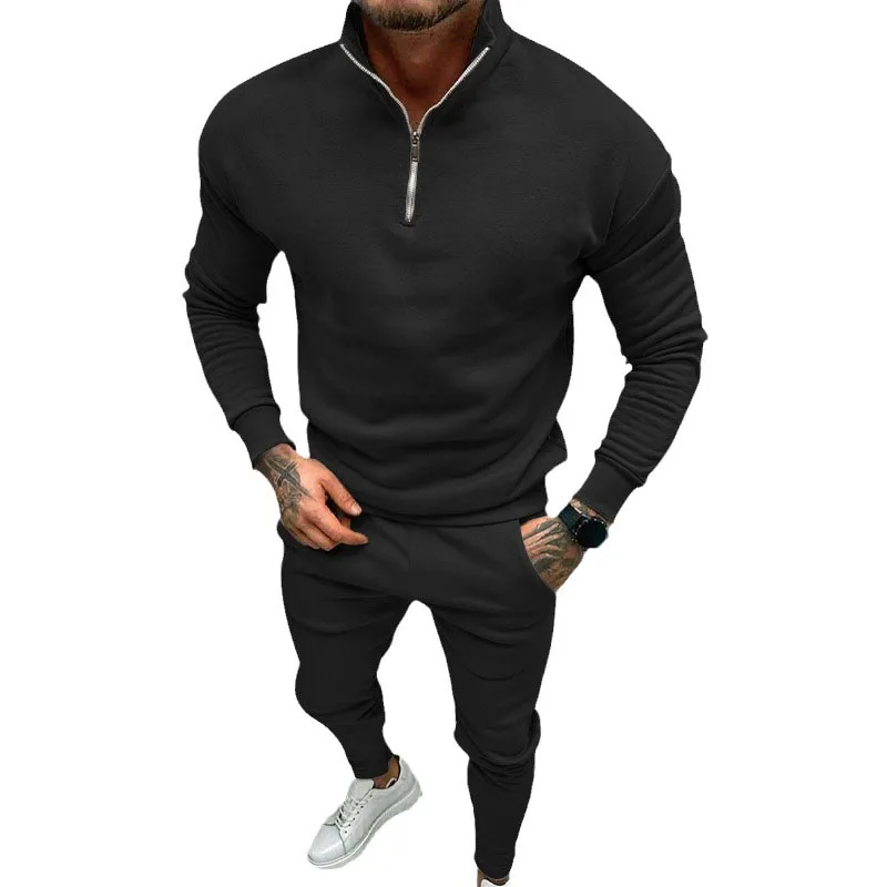 Sports Two Piece Sets Men Tracksuit Casual Solid Long Sleeve Stand Collar Zip-up Slim Pullovers And Pants Suits Mens Streetwear