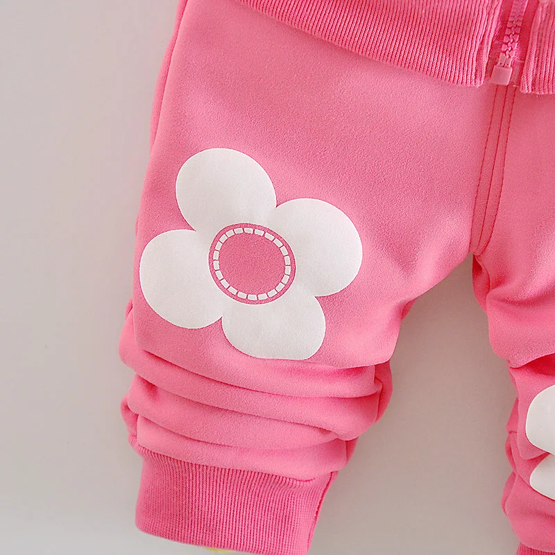 Kinder Mädchen Fleece-Gefütterter 3D-Gänseblümchen-Applikation Hoodie-Hosen-Anzug Kinder Warme Winterkleidung Set 80-120 – Detail 6
