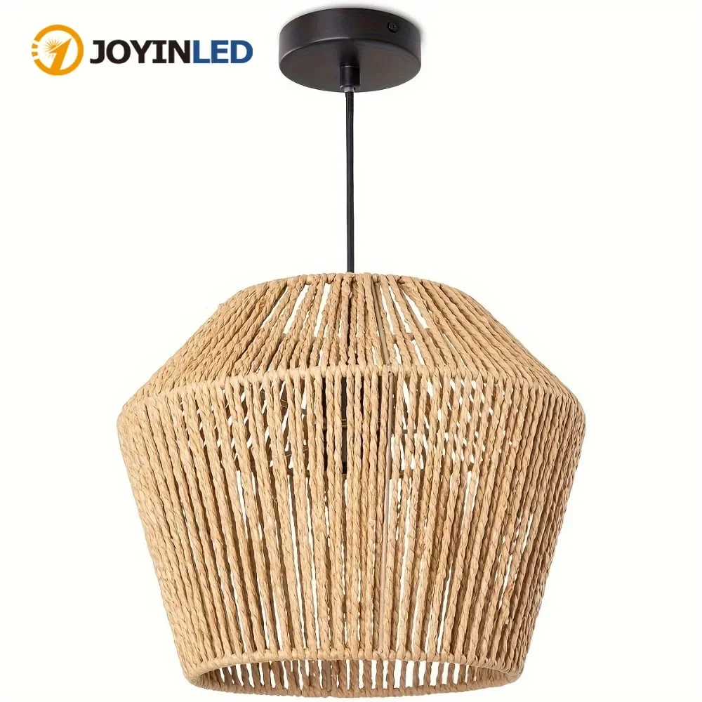 JOYINLED Boho Rattan Pendelleuchte, gewebter Weiden-Kronleuchter, 30 cm Lampenschirm für Kücheninsel, Wohnzimmer, Esszimmer, Leuchte E27
