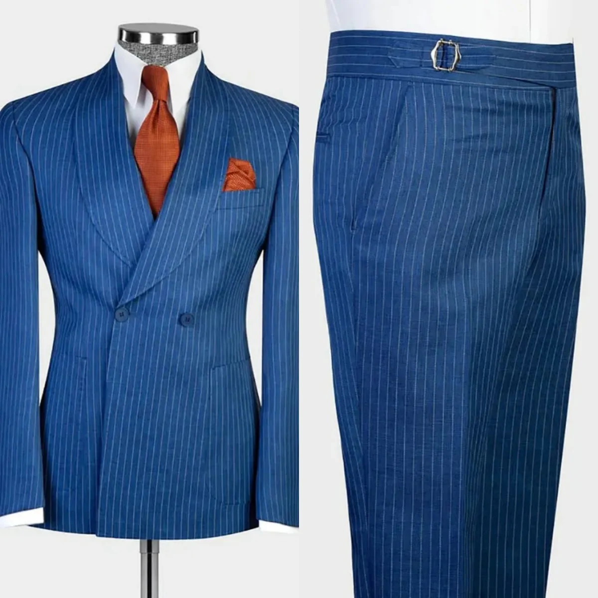 

Business Pinstripe Wedding Tuxedos 2 Piece Set Jacket Pants Men Suit Shawl Lapel Groom Evening Business Blazers Customized