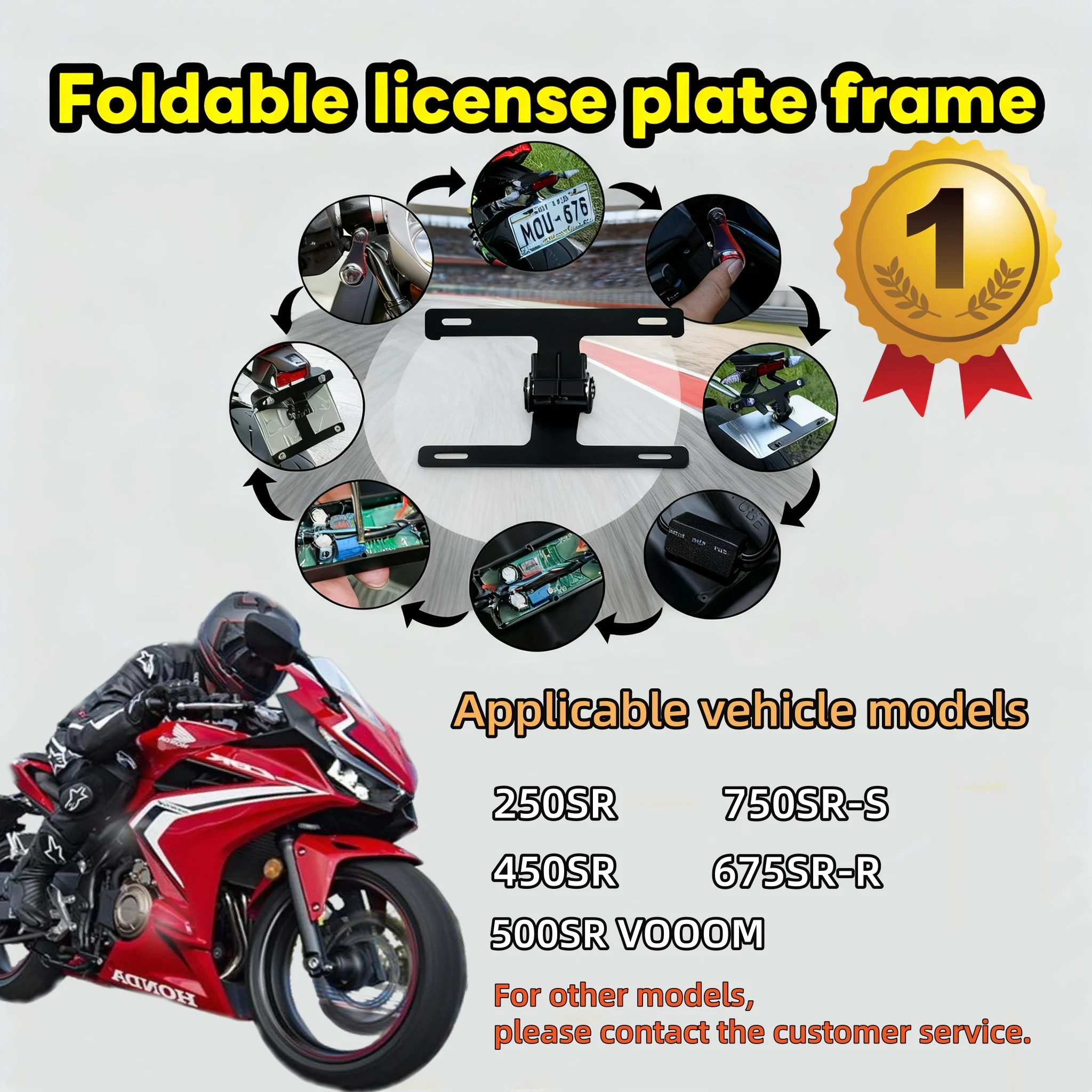 

For CFMOTO 675SR-RLicense Plate Premium Adjustable License Plate Button Switch Effortless Contro License Plate Bracket Frame