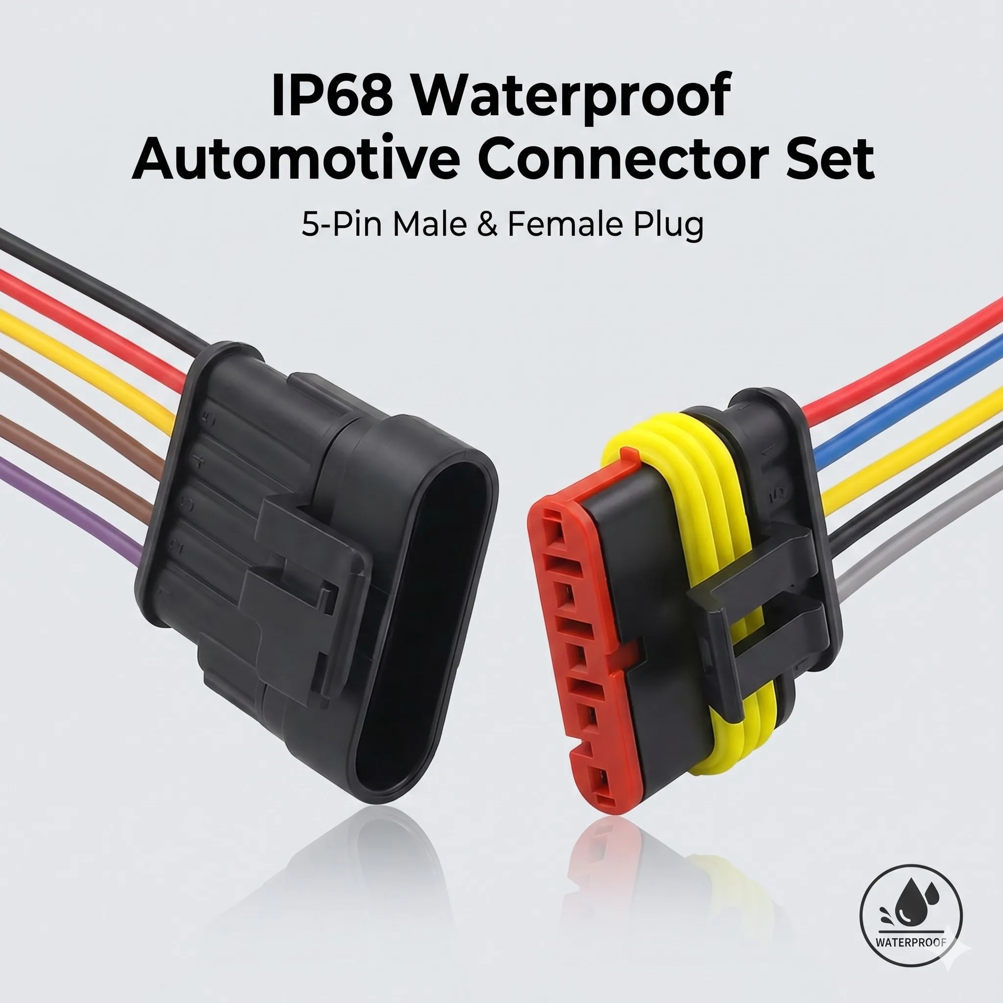 5Pin Waterproof AMP Automotive Connector 18AWG Male Female Plug Socket Wire Quick Disconnect Car Truck Motorcycle