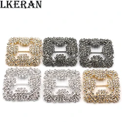 NEW 2Pcs/lot 30*30MM Shiny Square Slider Rhinestone Buckles Crystal Decor Wedding fit rib and Shoe Belt Cloth Buckles Fitting