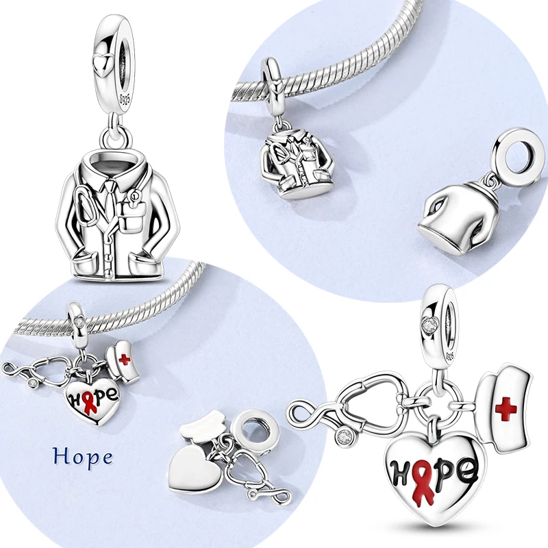 925 Sterling Silver Charms Nurse Hat Stethoscope Doctor Coat Uniform Pendant Fit Original Bracelet For Women DIY Jewelry Gift