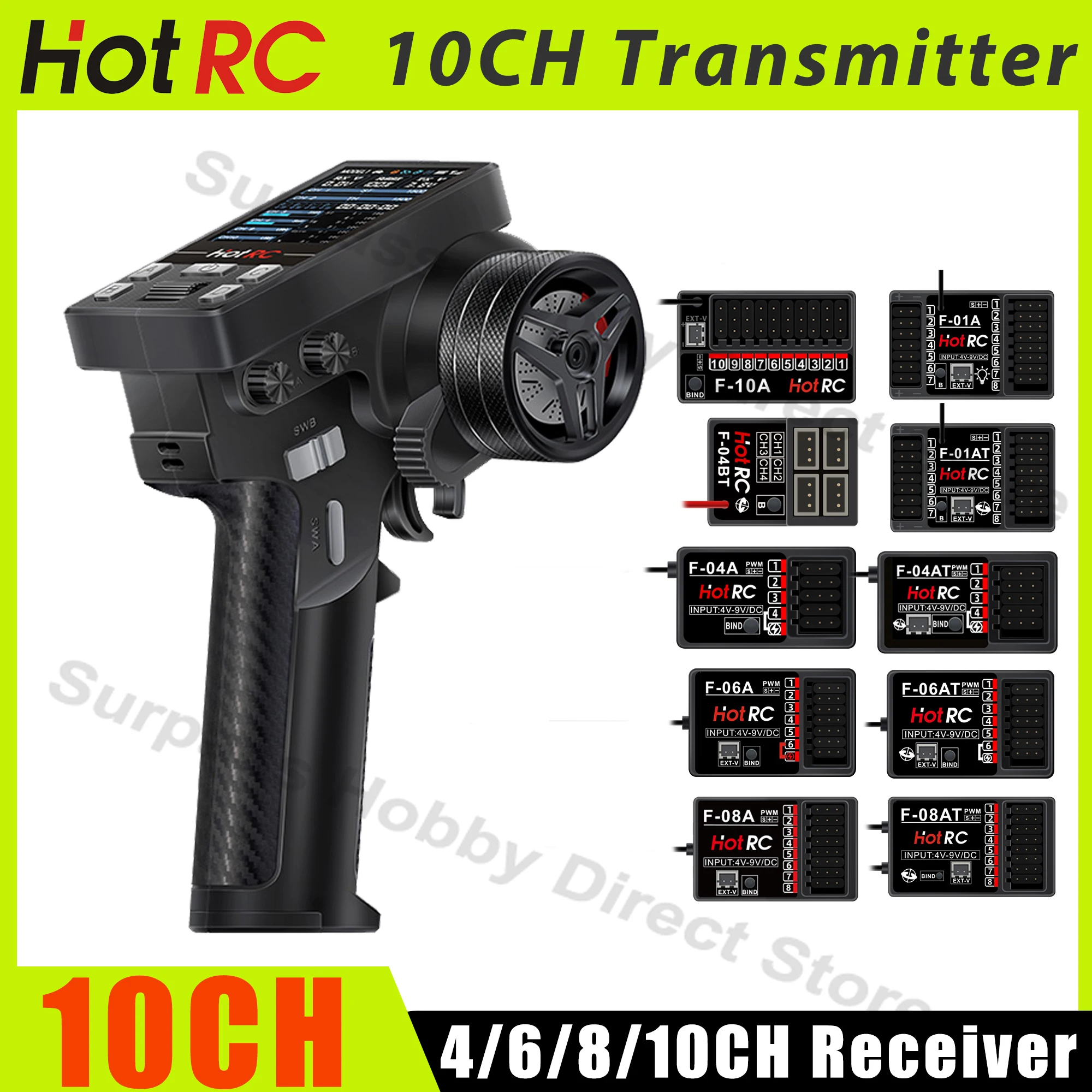 HOTRC CT-10B CT10B 10CH Transmitter 2.4Ghz Radio Color Screen For RC Model Car Boat Aircraft Quadcopter Ship