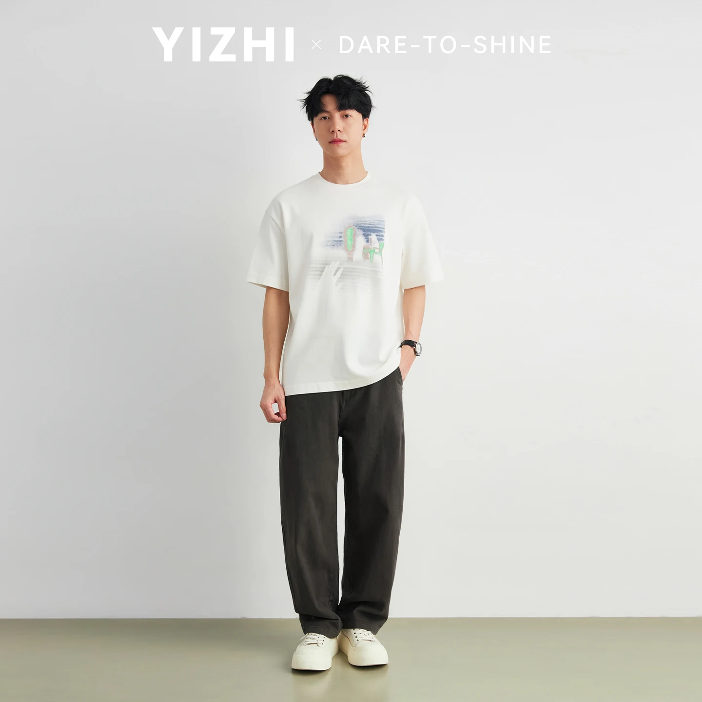 Men's 250g Heavyweight American Vintage Abstract Print T-shirt Summer Loose Skin-Friendly Breathable Commute Short Sleeve Tops
