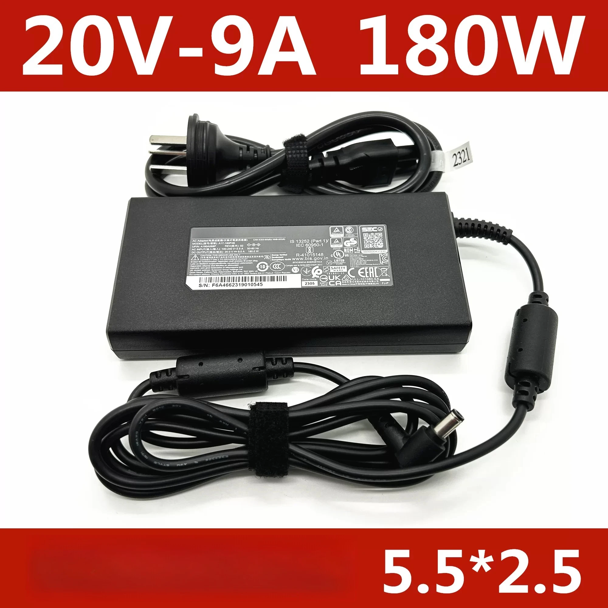 Original power adapter charger 180W 20V9A compatible for  Mechrevo R15, Jiangxing X15 A17-180P4B