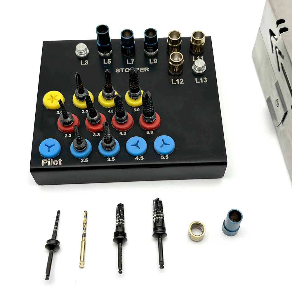 21 pz/set Kit di frese per ossodensificazione dentale driver per sistemi di impianto dentale con tappi chirurgici dentali senza ruggine