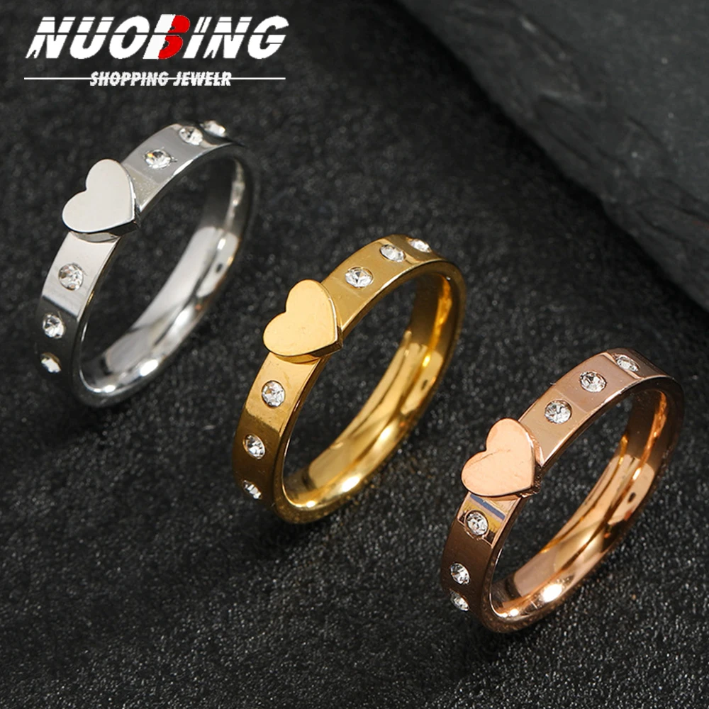 Stainless Steel Heart Crystal Rings For Women Zircon Femme Couple Wedding Romantic Party Accessories Jewelry Gift 2025
