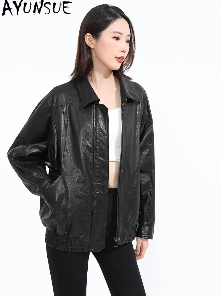 AYUNSUE 100% echte koeienhuid leren jas vrouw 2025 herfst vintage gewaxte lederen jassen vrouw kleding hoge kwaliteit 가구 Alla Alla Allaidad