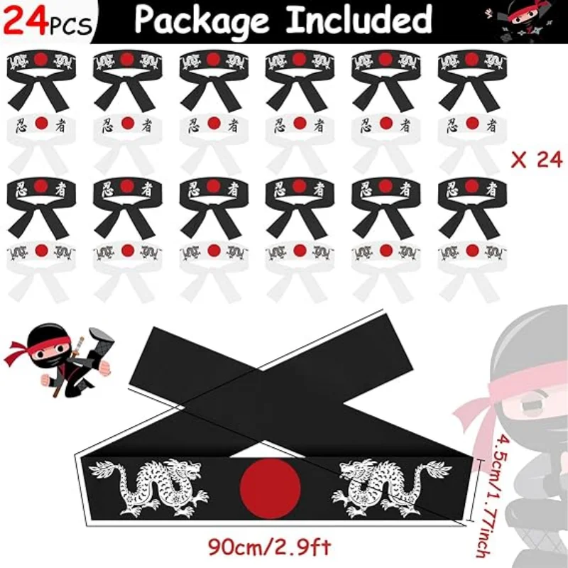 24Pcs Japanese Karate Headband Bandana Headwear for Karate Sports Kitchen Cooking Headbands for Birthday Party Favors