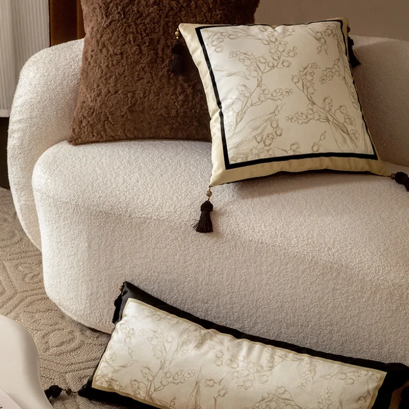 Cream Color Pillows Lily Of The Valley Cushion Case 30x70 Luxury Velvet Decorative Pillow Cover For Sofa Bedding Home Decoration