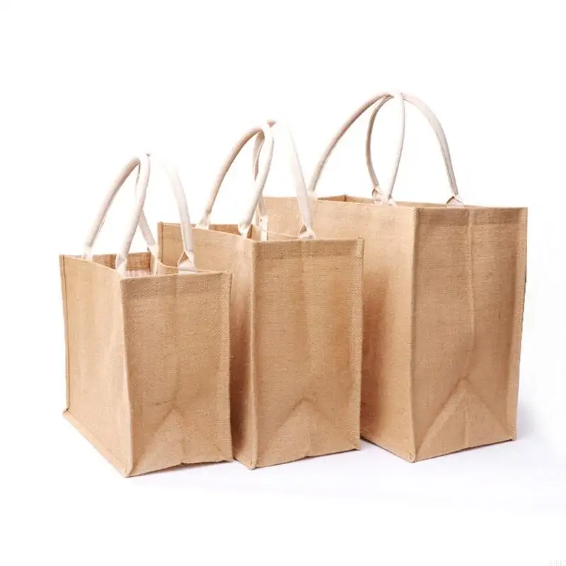 63HC Jute Grocery Bag Fancy Store Packing Gift Bag with Laminated Interior Burlap Bag for Boutique Souvenir Store Party