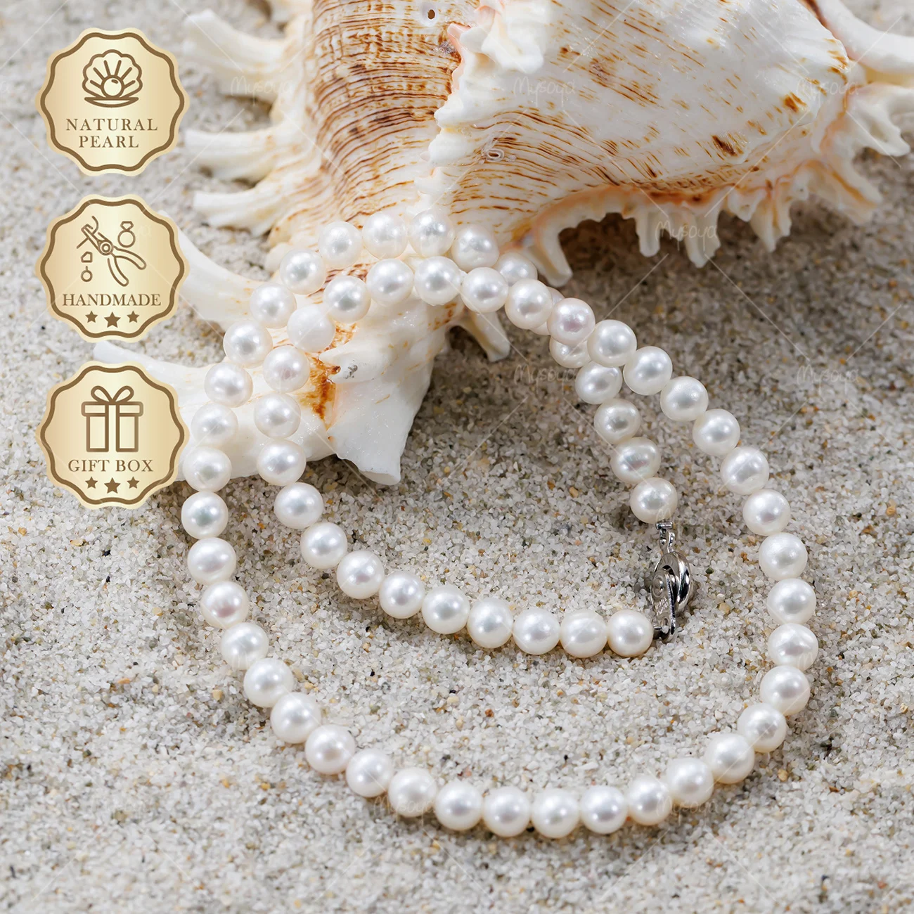 

MYSOYA White Freshwater Pearl Necklace 6-7mm Japanese Silver Clasp, Gift Box, Elegant Jewelry S571