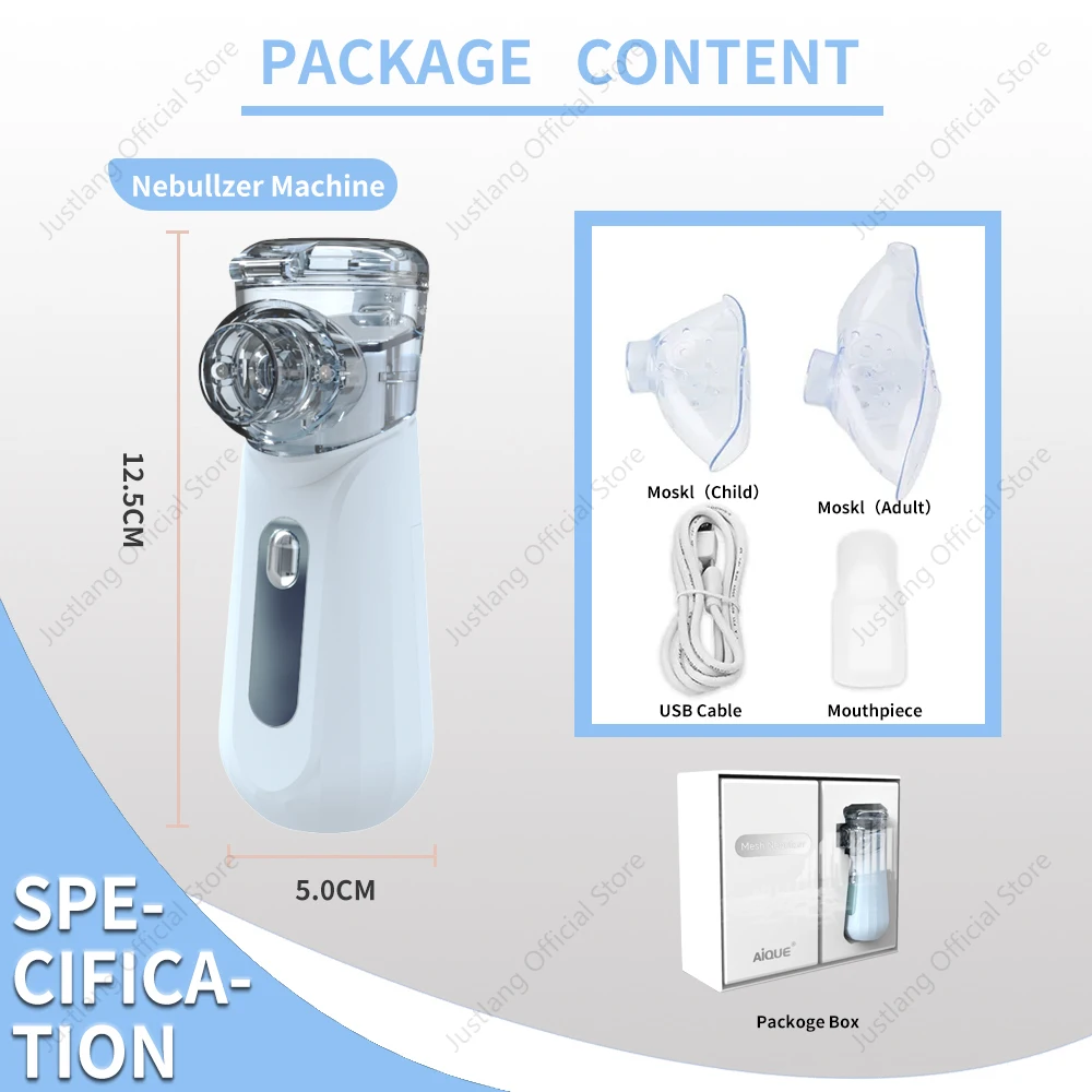 AiQUE Wiederaufladbarer Mesh-Vernebler mit Bildschirm, tragbarer medizinischer Handheld-Nebulizador-Inhalator, Luftbefeuchter, Inhalator, Zerstäuber – Detail 2