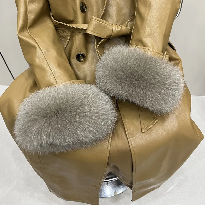 Puños de piel de zorro auténtica para mujer, pulsera de piel esponjosa, accesorios cálidos para el brazo, manguito de muñeca a prueba de viento de felpa para invierno, manga gruesa para el brazo