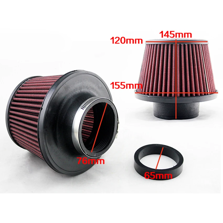 63mm 76mm Cone Air Intake Filter Universal Washable 2.5inch 3.0inch Sport Air Filter Reusable High Flow Cold Air Intake Filter