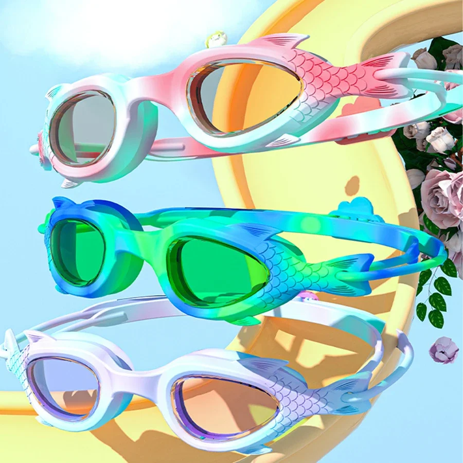 Juego de gafas de natación impermeables para niños y niñas, visión clara y gorro de silicona, equipo de deportes acuáticos, a prueba de niebla, 1