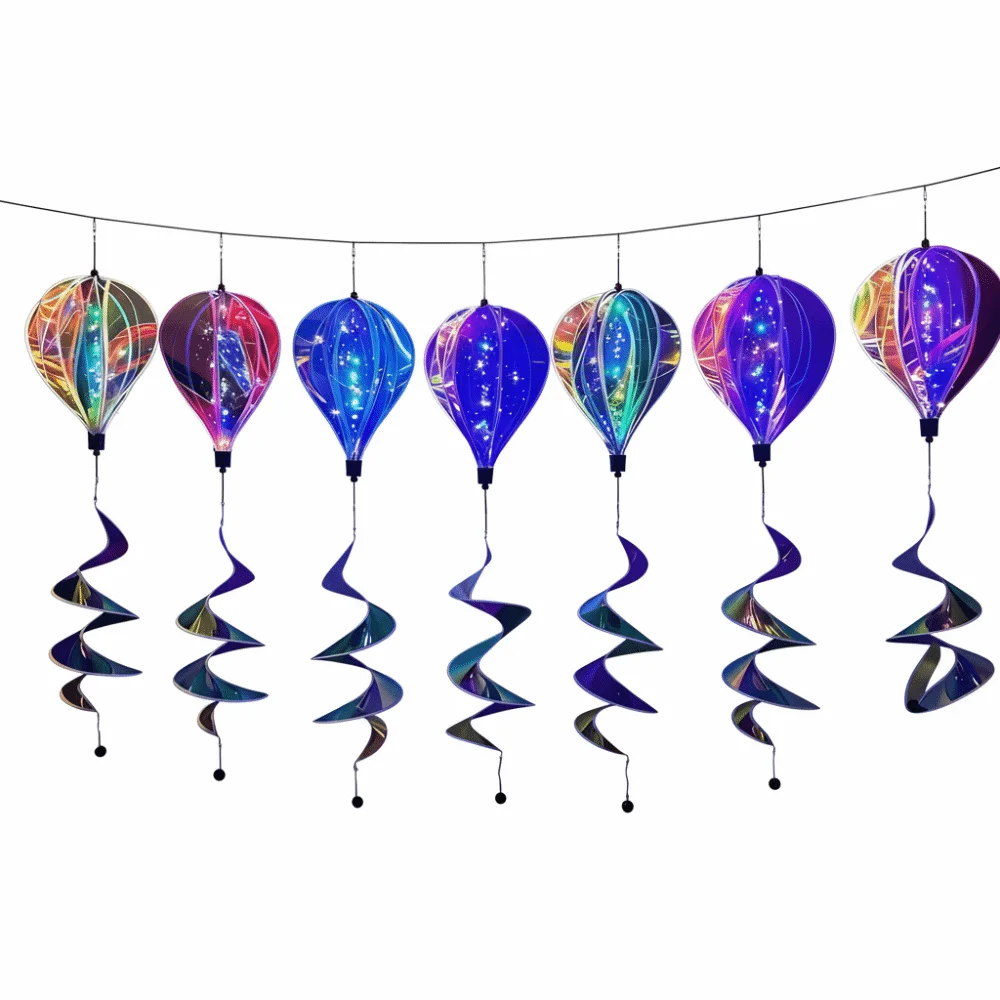 Sparkling Hot Air Balloon Wind Spinner Bright Film Fantasy Style Hanging Wind Twister Luminous Film Transparent Material
