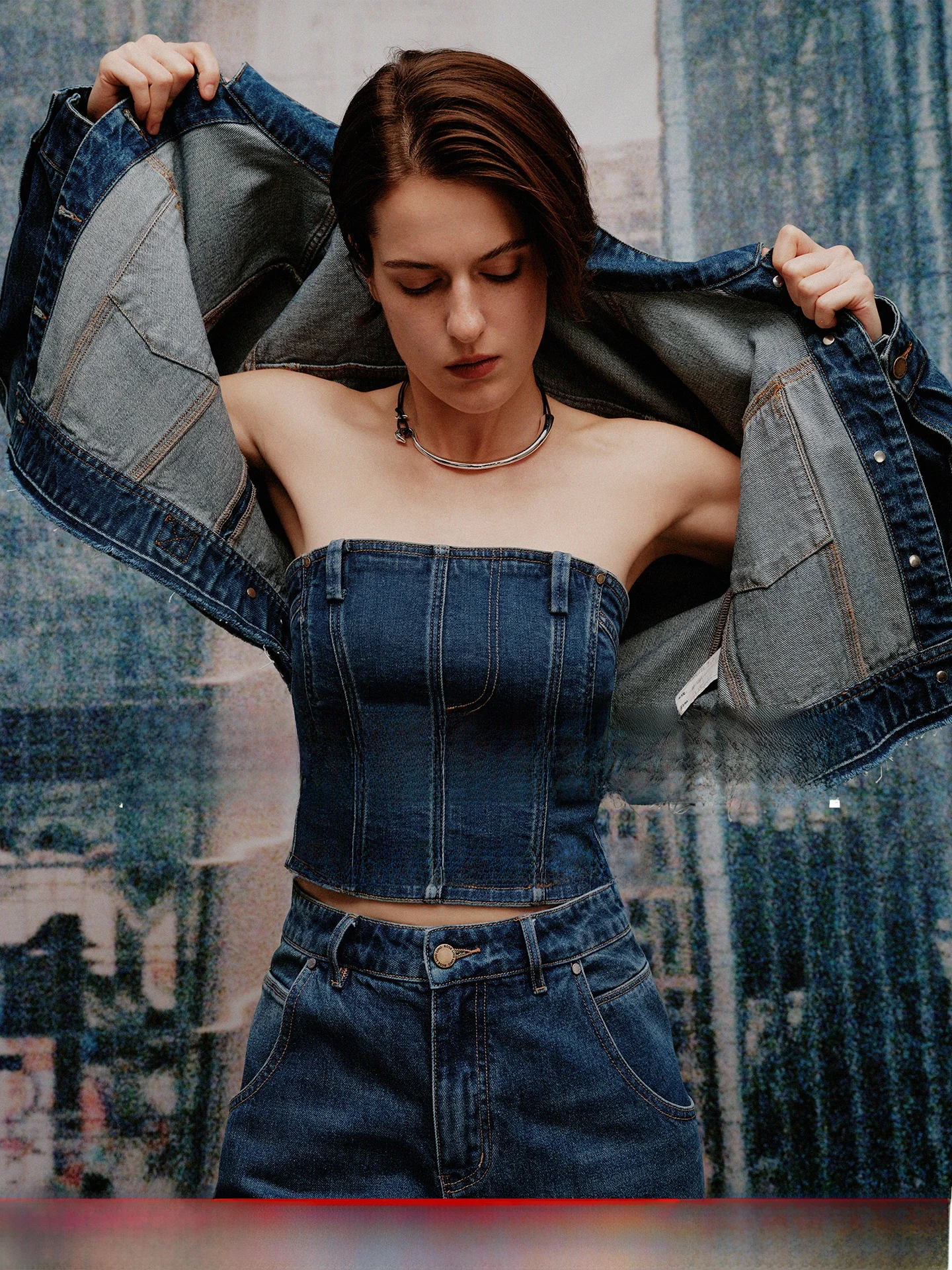 

RoseLingLing Denim Series Women's Clothing Top Bot Skirt Winter Collection Stand Fit Cotton Stretch l Waist