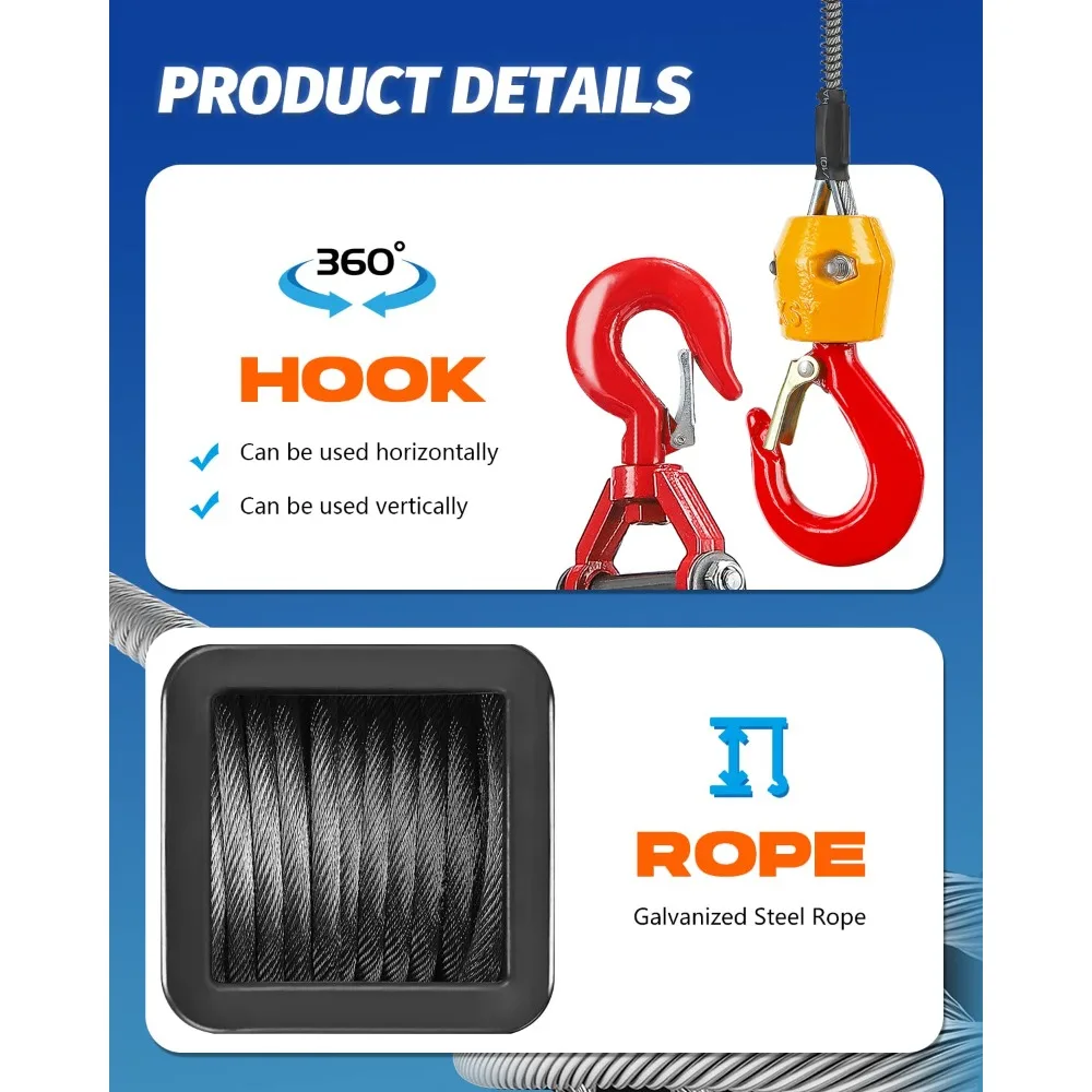 Winch Hoist Listrik 3 In 1,100lb Remote Control Nirkabel, Remote Control Kabel, Daya Portabel 110/120 Volt - RUMAH