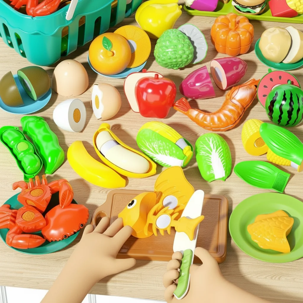 

Игровой набор для кухни: имитация корзины с фруктами и овощами, игра в нарезку, развивающая игрушка Монтессори для девочек