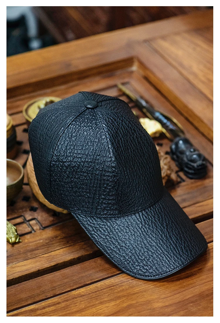 Handmade Women Genuine Leather Shark Skin Hip Hop Baseball Cap Men Adjustable Golf Caps Outdoor Sports Snapback Four Seasons Hat