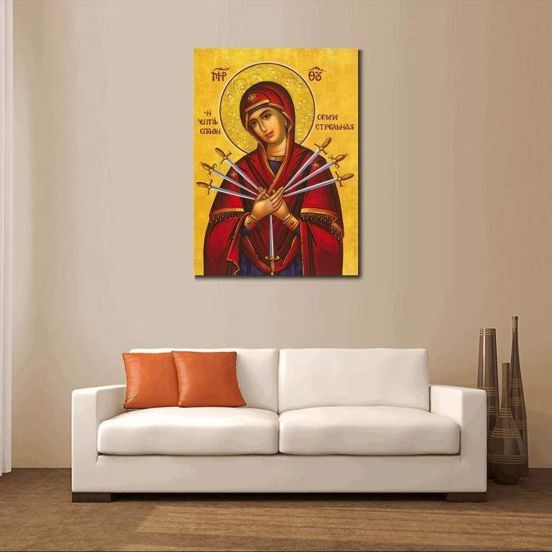 Mother of Sorrows Virgin Mary Canvas Prints Greek Orthodox Painting Religious Wall Art HD Posters Picture Dining Room Decor Gift