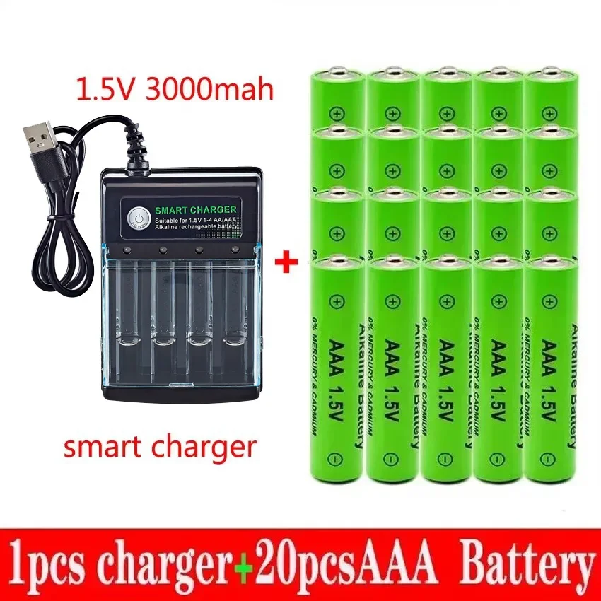 100% New AAA Battery 3000 MAh Rechargeable Battery AAA 1.5 V 3000 MAh Rechargeable New Alcalinas Drummey + Charger