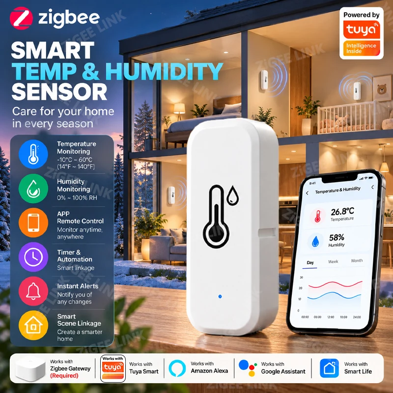 Zigbee High Accuracy Temperature Humidity Sensor APP Remote Alarm Monitor Need Zigbee Gateway For Household Indoor Environment
