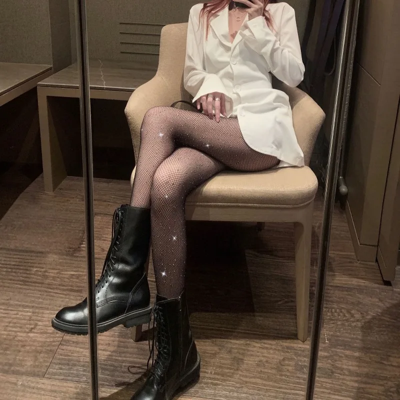 Women's Slim Fit Rhinestone Mesh Nylon Shiny Long Stockings Summer Mesh Diamond Pantyhose Sexy Fashion Shiny Mesh Long Stockings