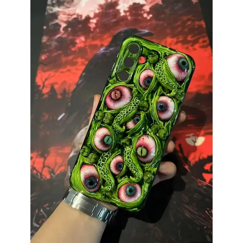 3D Horror Eye Tentacle Cthulhu Eye Phone Case, suitable for iPhone 17, 16, 15, 14, 12, Pro Max, made of soft silicone material.