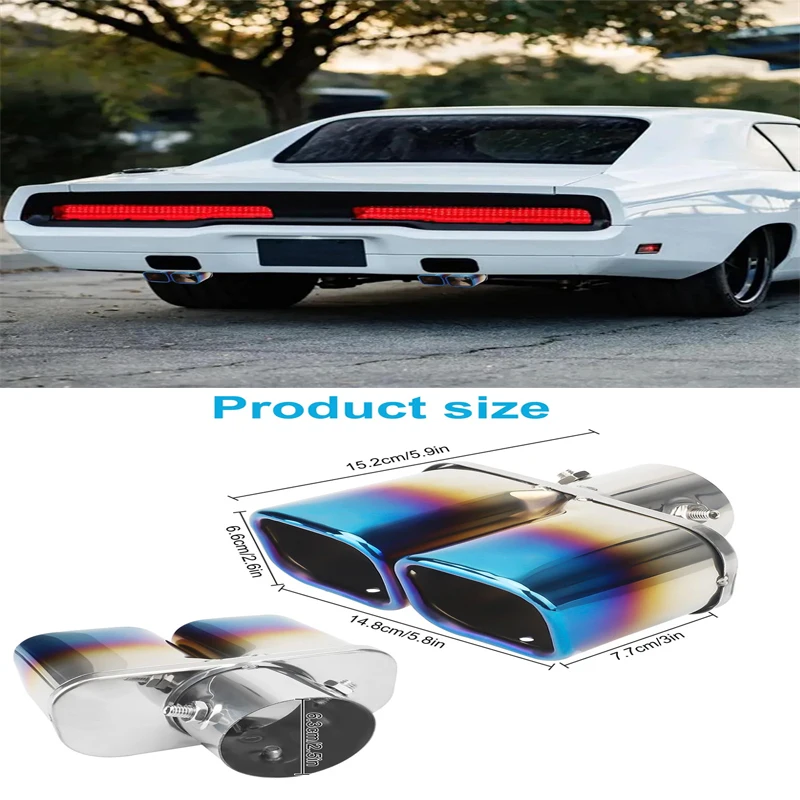 

Наконечник глушителя с двойным выходом, универсальный квадратный наконечник выхлопной трубы, выхлопная труба из нержавеющей стали, насадка для выхлопной системы автомобиля, аксессуары для хвостового горла