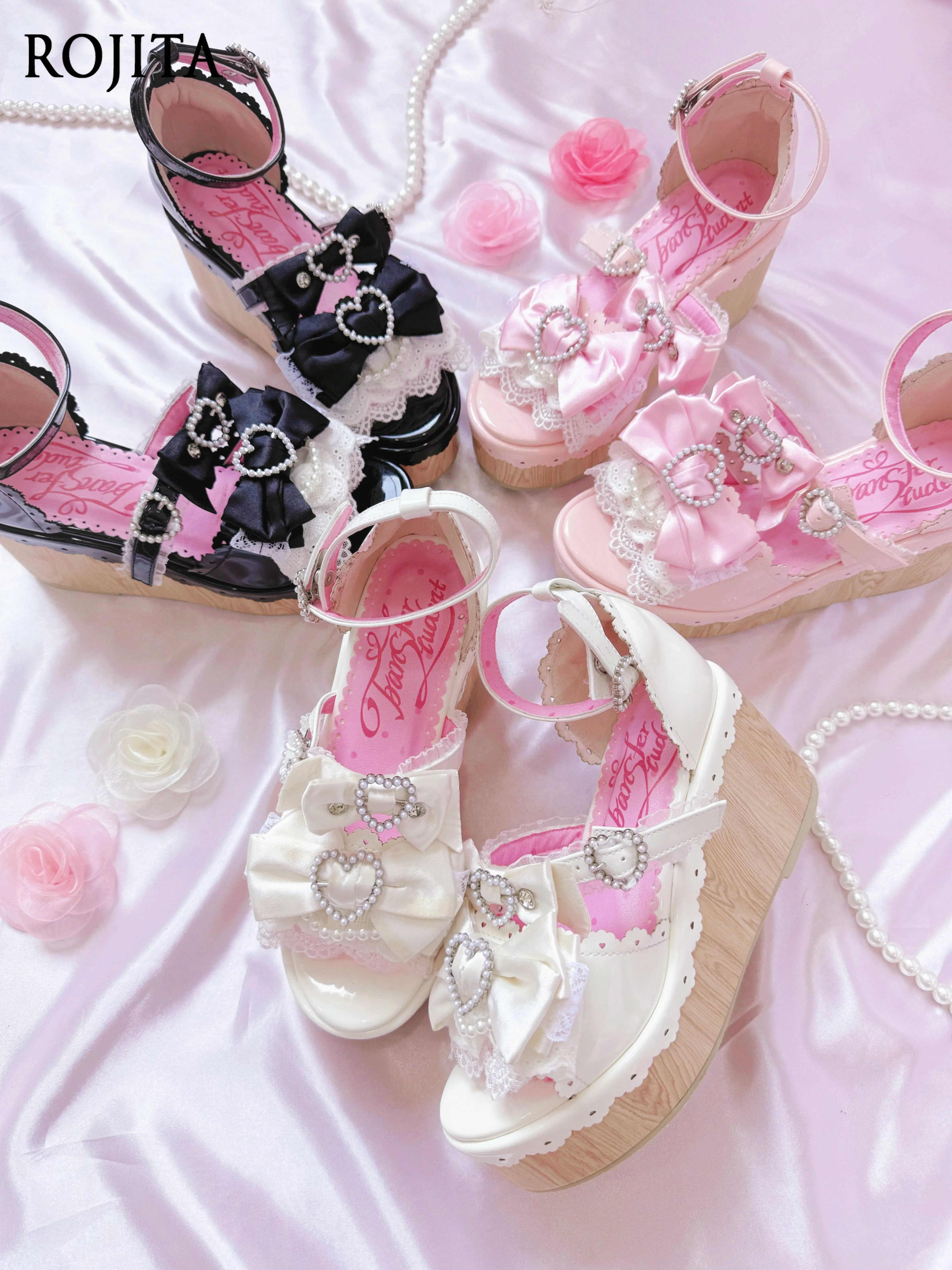 

Ankle Strap High Heel Sandals Japanese Style Original Vintage Wedge Sandals Open Toe Millennium Style Bowknot Loafers for Women