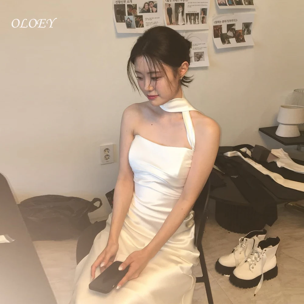 

OLOEY Customized Elegant Strapless Mermaid Wedding Dress Korea ID Photo Shoot Satin Bridal Gown Garden Evening Party Dresses
