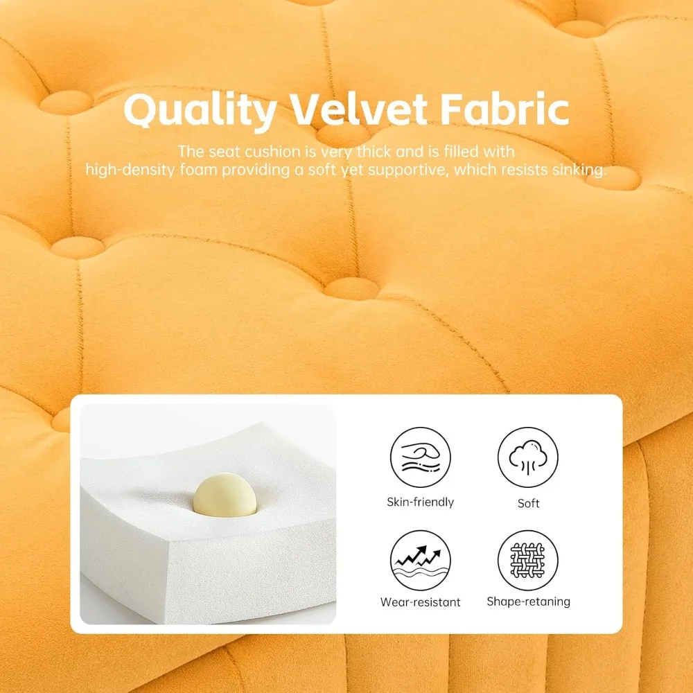 مقعد عثماني منجد معنقدة مقاس 46 بوصة - أرجل معدنية ذهبية وتخزين مخفي |   مسند قدم متعدد الوظائف لغرفة المعيشة وغرفة النوم