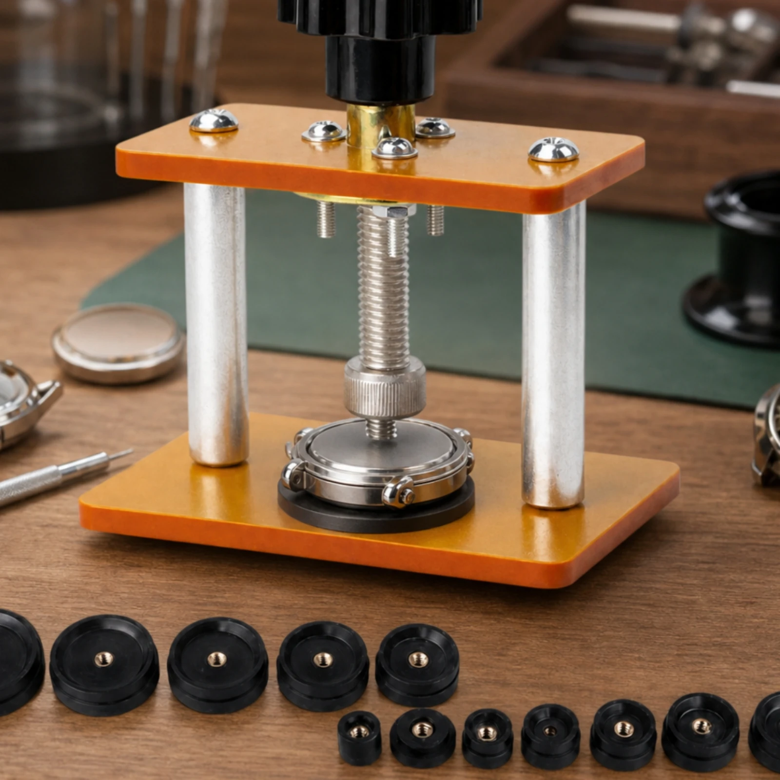 Desktop Watch Case Press Adjustable Hand-Operated Watch Press with Interchangeable Molds Pressure-Controlled Portable