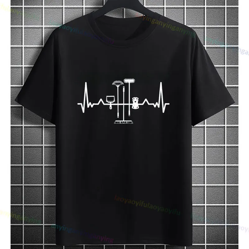 Funny Cleaning Heartbeat Graphic T-Shirt with Housekeeping Design Short Sleeve 100% Cotton Humor Style Casual Fashion T-shirt