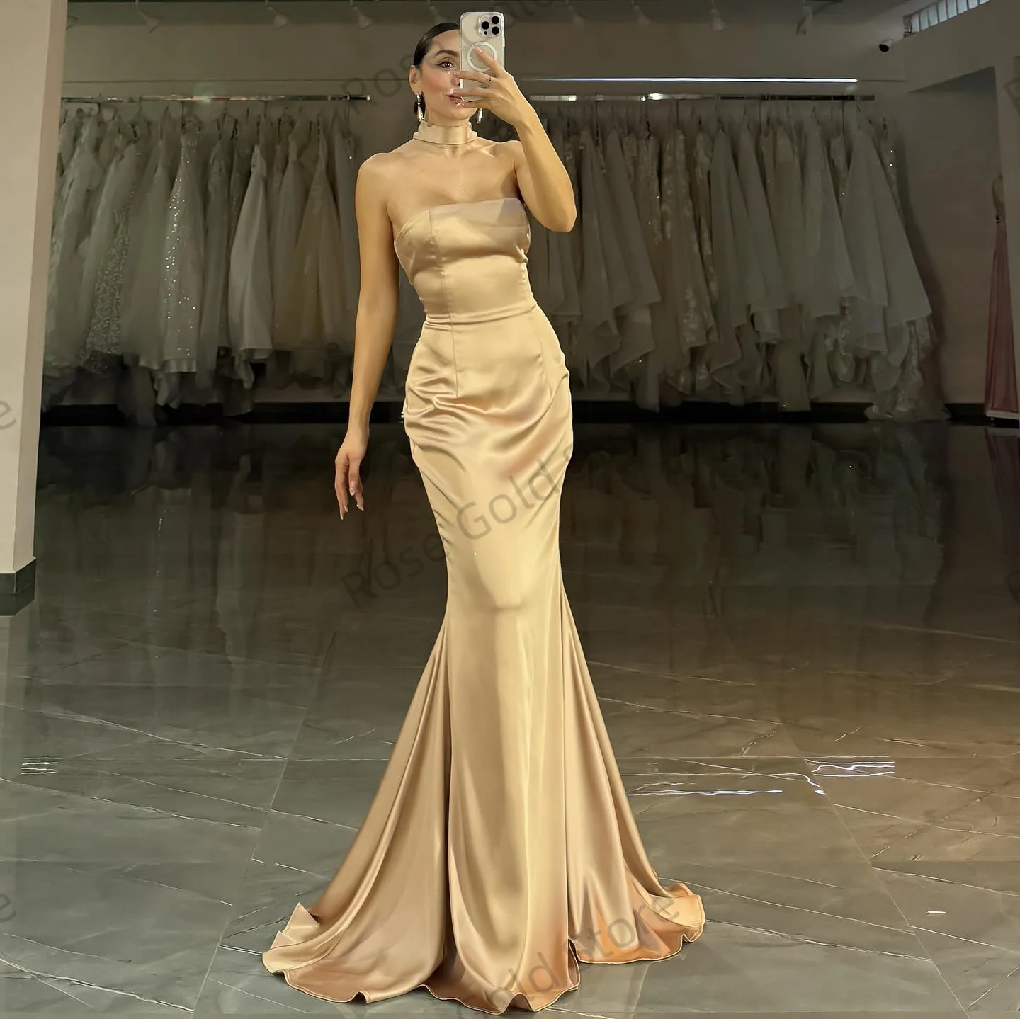 Proste damskie suknie wieczorowe syrenka szampana bez ramiączek Vestidos de Noche na specjalne okazje skromne suknie na bal maturalny dostosowane