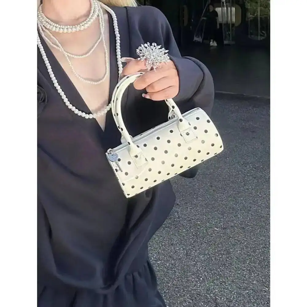 Bloom Haruku Dot Handle Messenger Wallet Women New Leather Casual Crossbody Bags Ladies Sweet Cylinder Y2k Hand Bag 2025