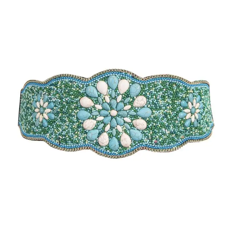 39bd-ボヘミアンコルセットベルト女性用ターコイズビーズ装飾ウエストベルト弾性ワイドベルト十代の女性のビーチドレス装飾