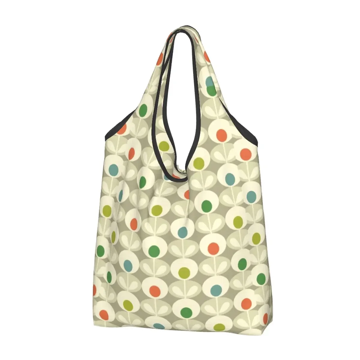 Reusable Orla Kiely Flower Grocery Bag Foldable Machine Washable Abstract Floral Shopping Bags Eco Storage Bag Attached Pouch